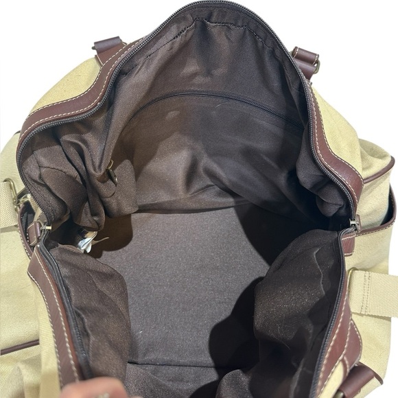 Vintage 1955 Disney Tan Canvas Duffel Bag with Leather Trim and shoulder strap - Picture 8 of 11